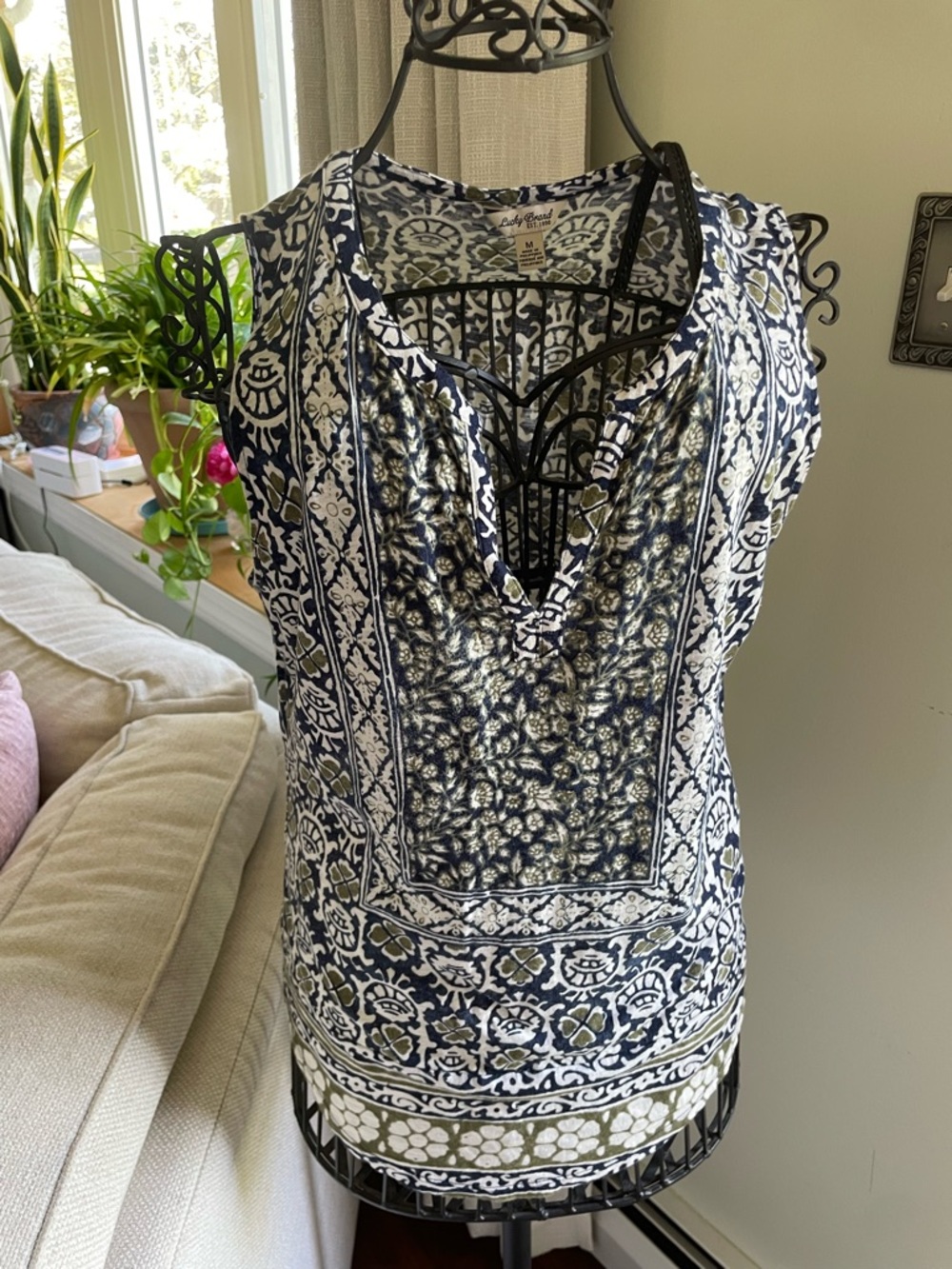 Lucky Brand Navy and White Printed V-Neck Camisole